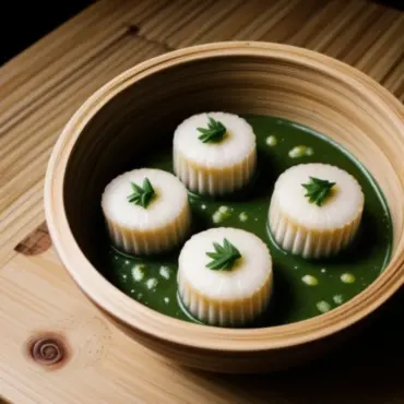 Steamed Scallops in a Bamboo Steamer