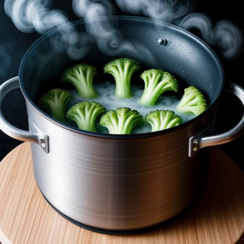 Steaming broccoli in a pot
