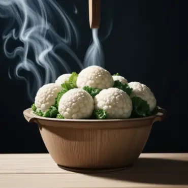 Steaming cauliflower in a pot with lid