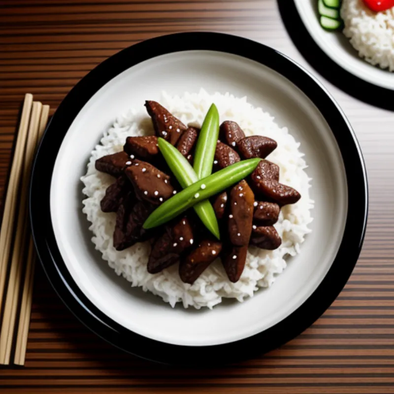 Stir-fried beef with cucumber served on a table setting