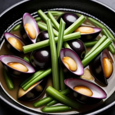 Close-up of stir-fried clams with black bean sauce