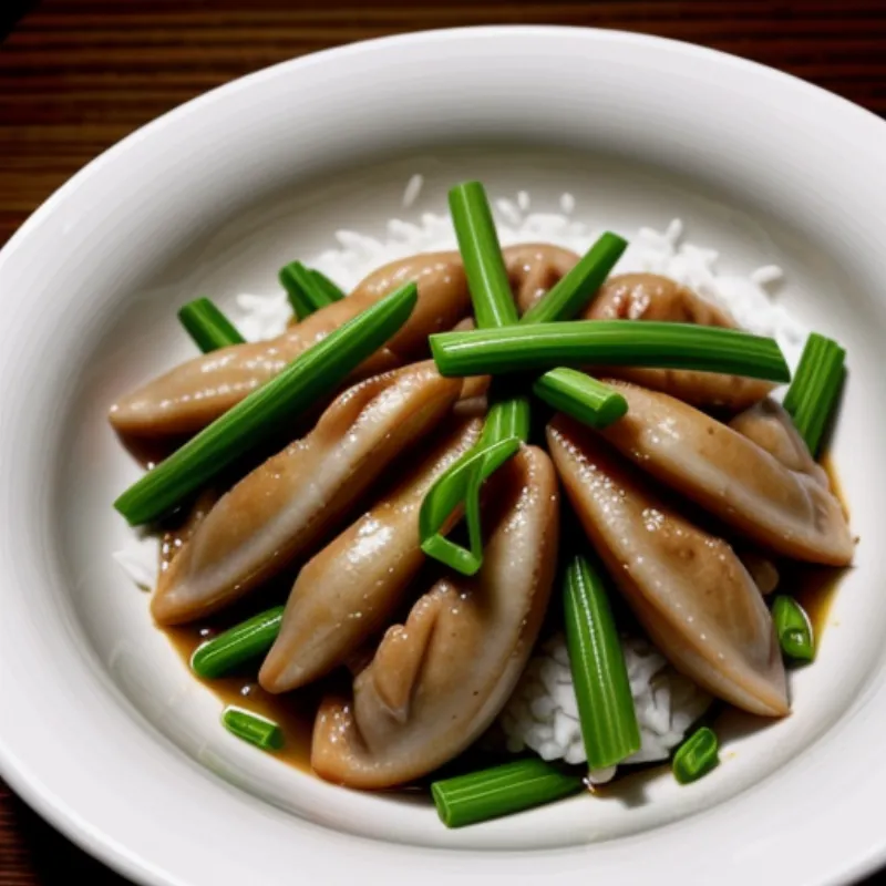 Beautifully plated stir-fried frog legs with ginger and scallions