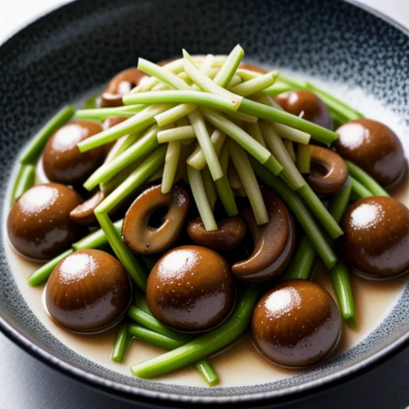 Garnishing Stir-fried Water Chestnuts and Mushrooms