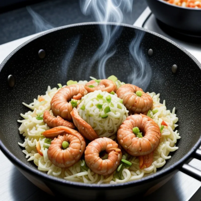 Stir-Frying Cabbage and Shrimp