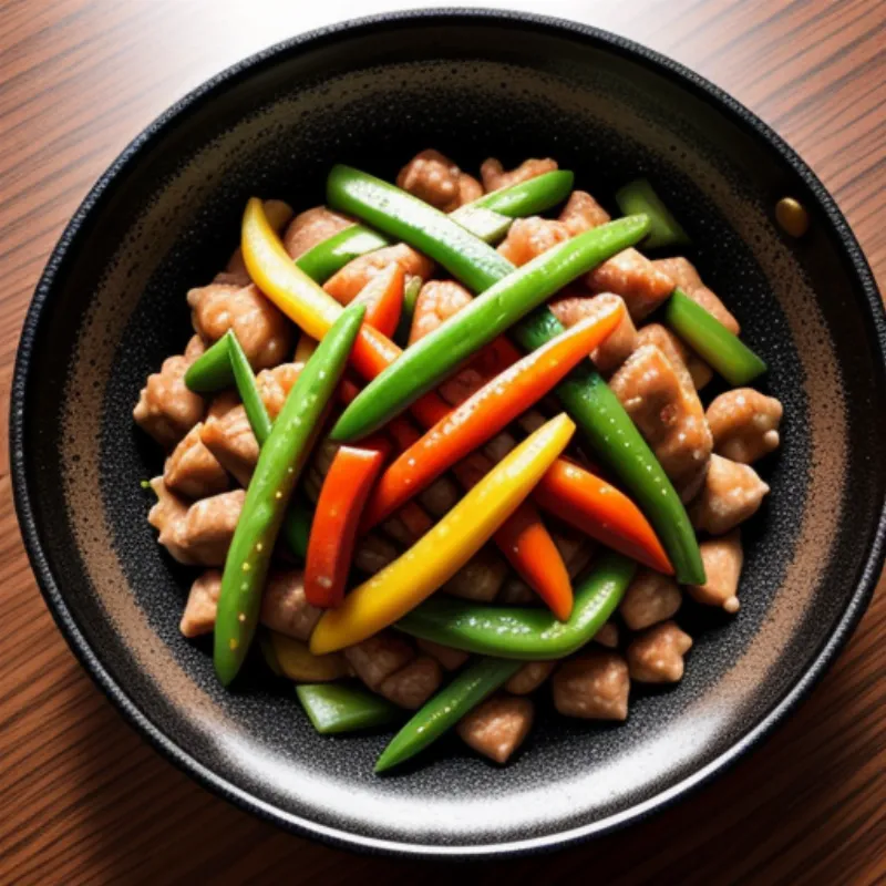 Colorful sweet and sour pork stir fry in a wok
