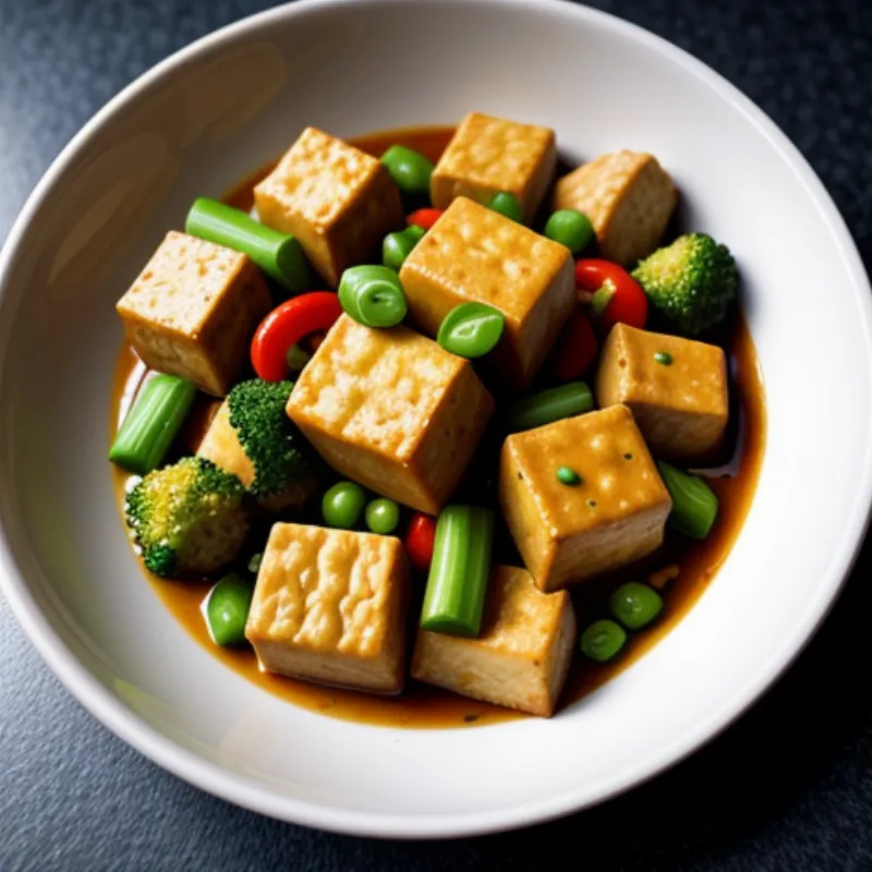 Close-up of Tofu and Vegetables in Stir-Fry