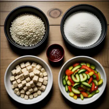 Fresh and colorful ingredients for tofu vegetable skewers