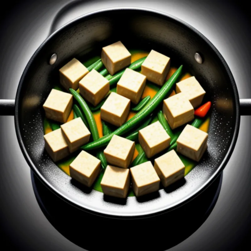 Cooking the tofu and vegetables in a wok