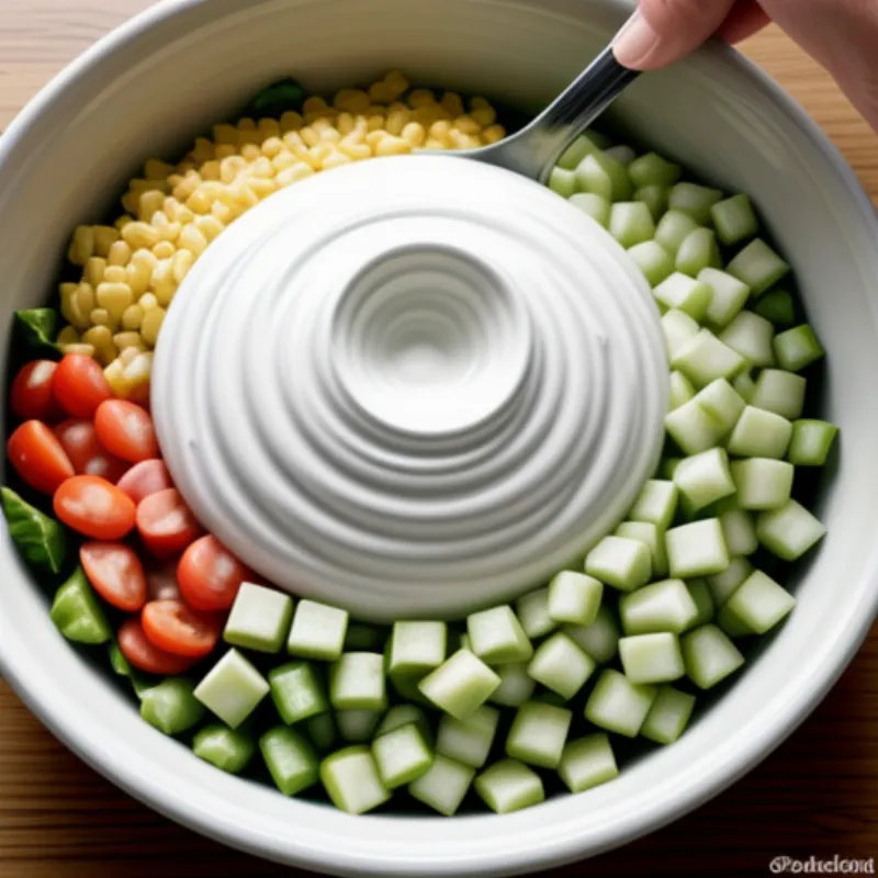 Mixing Ranch Dressing Salad in a Bowl
