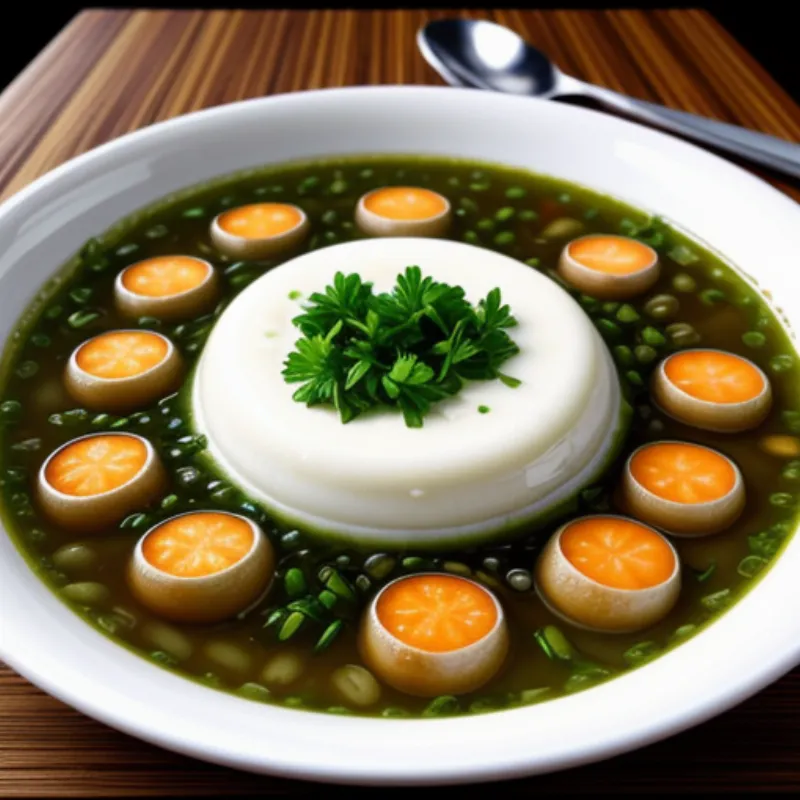 A bowl of steaming hot vegetable soup garnished with parsley