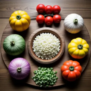 Fresh and colorful ingredients for making vegetable soup