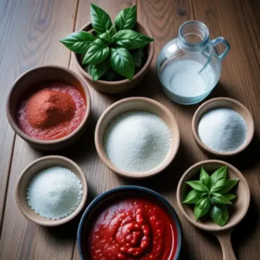 Vodka sauce ingredients arranged on a table